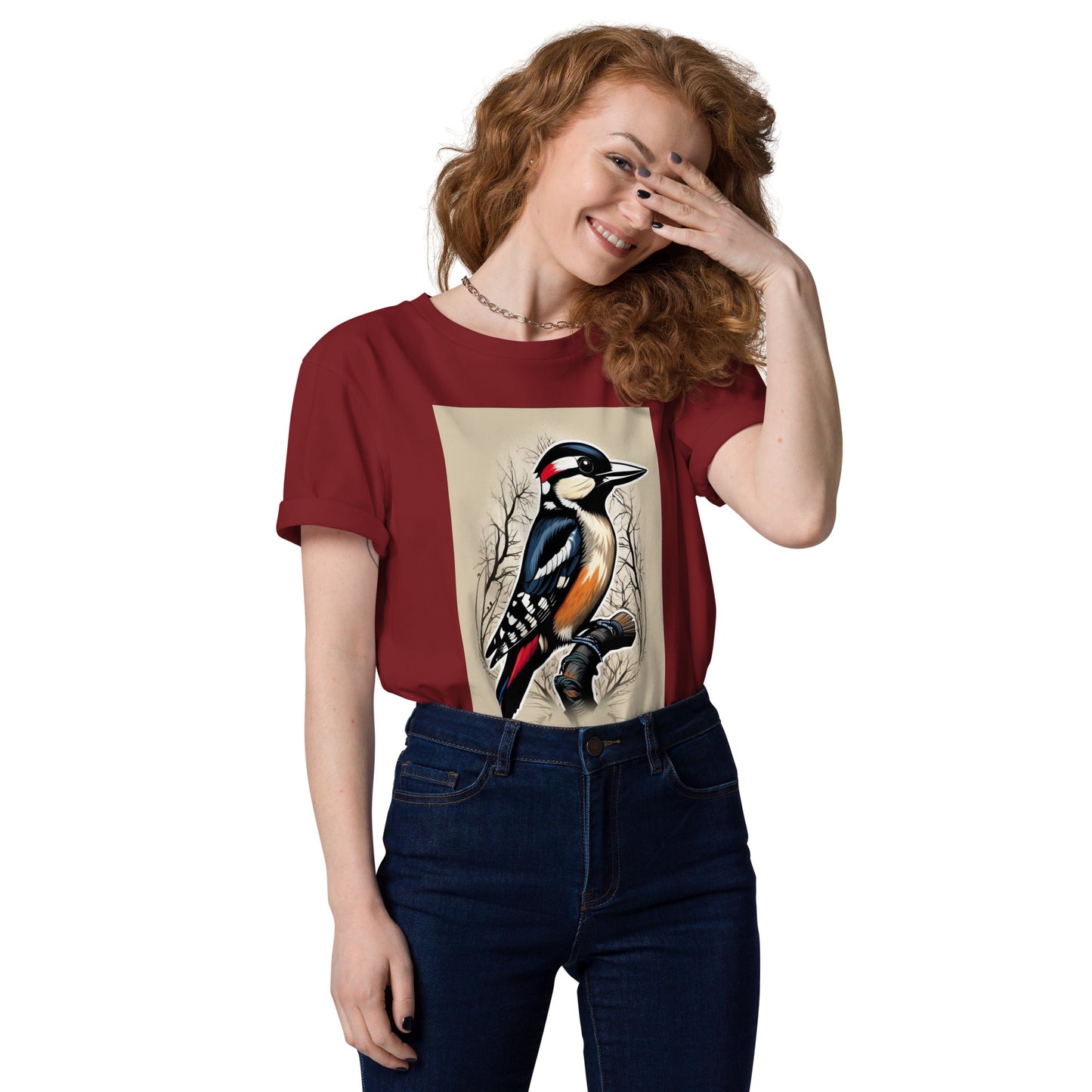 Great spotted Woodpecker design - Unisex fitted cotton T-Shirt