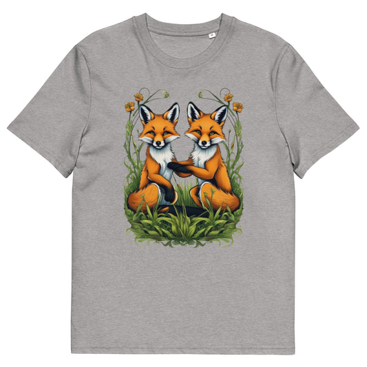 Two Red fox cubs in the grass design - Unisex fitted cotton T-Shirt