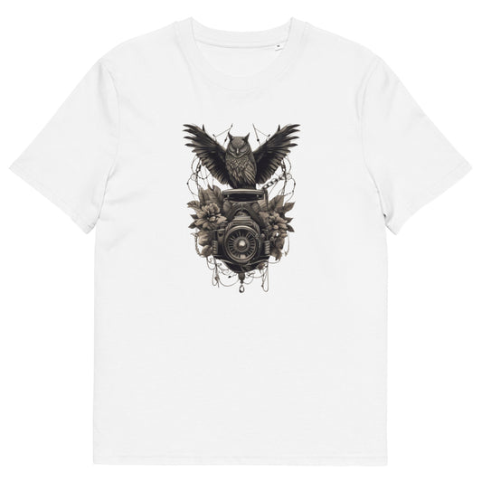 Owl on camera design - Unisex fitted cotton T-Shirt